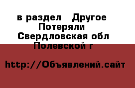  в раздел : Другое » Потеряли . Свердловская обл.,Полевской г.